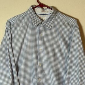 Society of Threads XL Blue White Gingham Comfort Stretch Slim Fit Shirt